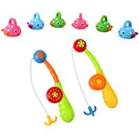 BeebeeRun Agua Baño Juguete de Baño Juego de Pesca-6 Peces Flotantes y 2 Barras- gran Regalo para Niños Niñas-Juguetes…
